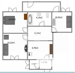 Коттедж 62м², 1-этажный, участок 3 сот.  