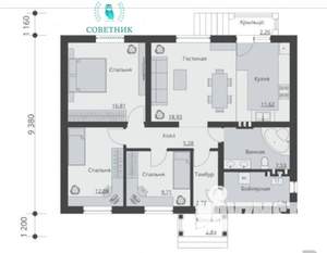 Дом 93м&sup2;, 1-этажный, участок 8 сот.  