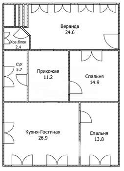 Дом 106м&sup2;, 1-этажный, участок 9 сот.  