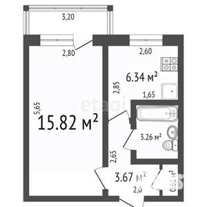 1-к квартира, на длительный срок, 41м2, 5/5 этаж