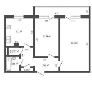 2-к квартира, на длительный срок, 53м2, 1/9 этаж