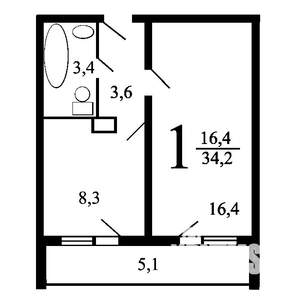 1-к квартира, на длительный срок, 34м2, 2/9 этаж