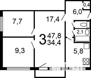 3-к квартира, на длительный срок, 48м2, 5/5 этаж