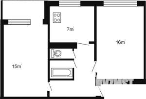 2-к квартира, на длительный срок, 46м2, 2/5 этаж