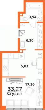 1-к квартира, строящийся дом, 33м2, 6/24 этаж