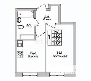 1-к квартира, сданный дом, 33м2, 15/19 этаж