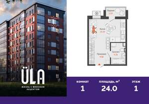 Студия квартира, вторичка, 24м2, 1/9 этаж