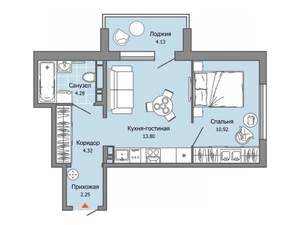 1-к квартира, строящийся дом, 38м2, 6/7 этаж