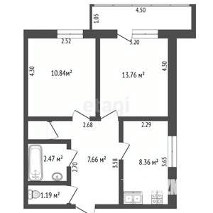 2-к квартира, вторичка, 47м2, 1/9 этаж