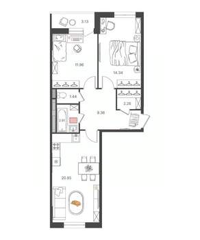 3-к квартира, вторичка, 65м2, 16/16 этаж