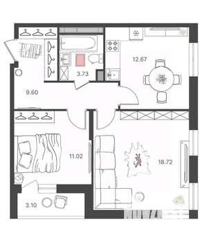 2-к квартира, вторичка, 56м2, 11/16 этаж