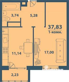 1-к квартира, строящийся дом, 38м2, 5/77 этаж