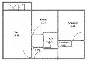 2-к квартира, вторичка, 52м2, 1/9 этаж