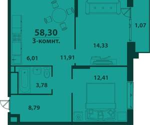 3-к квартира, вторичка, 59м2, 21/24 этаж