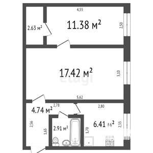 2-к квартира, вторичка, 45м2, 1/5 этаж