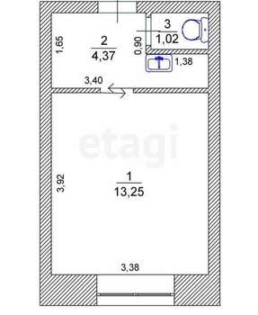 Студия квартира, вторичка, 19м2, 2/5 этаж