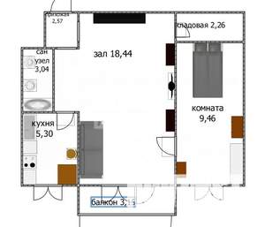 2-к квартира, вторичка, 41м2, 5/5 этаж