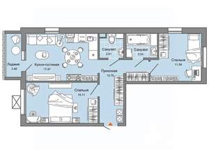 2-к квартира, строящийся дом, 63м2, 8/9 этаж