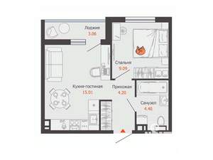 1-к квартира, вторичка, 34м2, 3/8 этаж