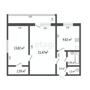 2-к квартира, вторичка, 58м2, 1/12 этаж