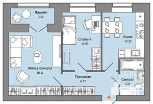 2-к квартира, вторичка, 50м2, 8/8 этаж