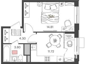 2-к квартира, вторичка, 35м2, 12/24 этаж