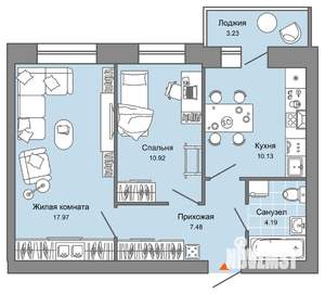 2-к квартира, вторичка, 52м2, 9/9 этаж