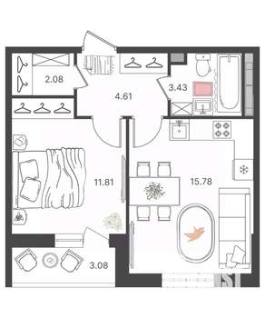 2-к квартира, вторичка, 38м2, 6/16 этаж