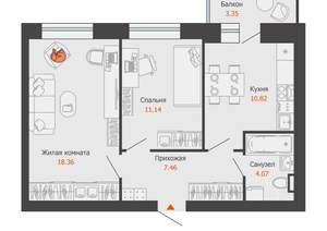 2-к квартира, вторичка, 53м2, 3/9 этаж