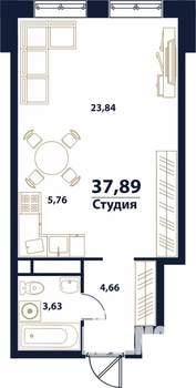 1-к квартира, строящийся дом, 38м2, 13/16 этаж