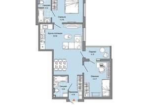 2-к квартира, вторичка, 66м2, 7/12 этаж