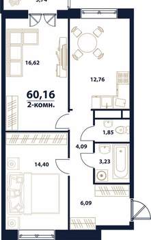 2-к квартира, вторичка, 60м2, 5/16 этаж