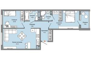 2-к квартира, строящийся дом, 67м2, 5/9 этаж