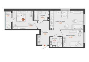 2-к квартира, вторичка, 62м2, 3/9 этаж