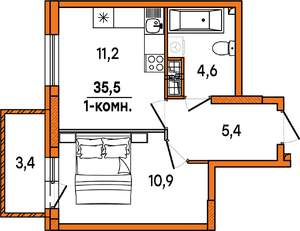 1-к квартира, строящийся дом, 33м2, 2/16 этаж