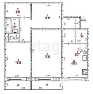 2-к квартира, вторичка, 69м2, 1/9 этаж