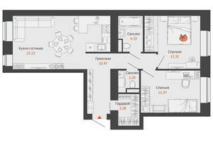 2-к квартира, вторичка, 69м2, 6/9 этаж