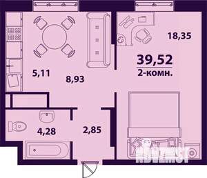 2-к квартира, строящийся дом, 40м2, 11/24 этаж