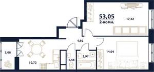 2-к квартира, строящийся дом, 53м2, 10/16 этаж