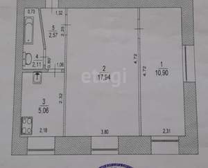 2-к квартира, вторичка, 39м2, 1/2 этаж