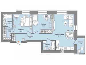 2-к квартира, строящийся дом, 74м2, 2/9 этаж