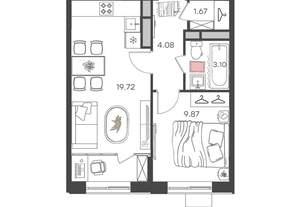 2-к квартира, вторичка, 38м2, 22/24 этаж