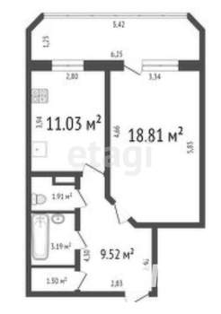 1-к квартира, вторичка, 46м2, 4/10 этаж