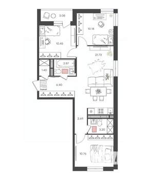 3-к квартира, вторичка, 70м2, 10/16 этаж