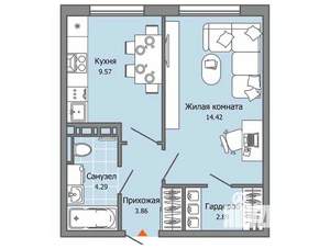 1-к квартира, вторичка, 35м2, 4/6 этаж