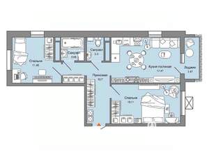 2-к квартира, вторичка, 62м2, 4/6 этаж