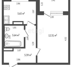 1-к квартира, вторичка, 35м2, 9/9 этаж