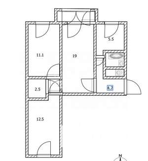 3-к квартира, вторичка, 59м2, 3/5 этаж