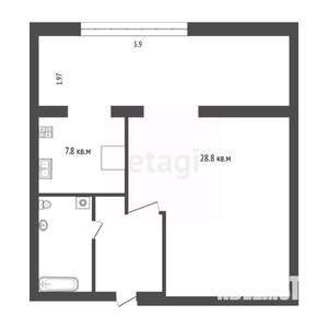 1-к квартира, вторичка, 46м2, 5/5 этаж