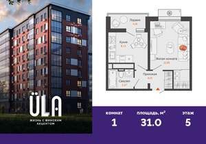 1-к квартира, вторичка, 31м2, 5/9 этаж